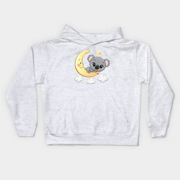 Cute Koala bear on the moon Kids Hoodie by Reginast777